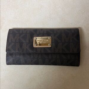 Michael Kors Dark Brown Wallet with Gold Accents